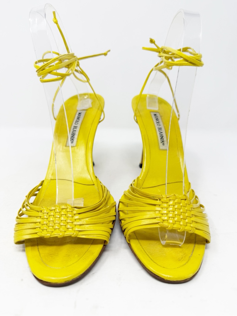 Manolo Blahnik Woven Strappy Heels Yellow Womens Size EU 40.5 - Picture 3 of 9